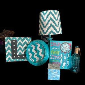 Chevron Patterned Blue and White Lamp